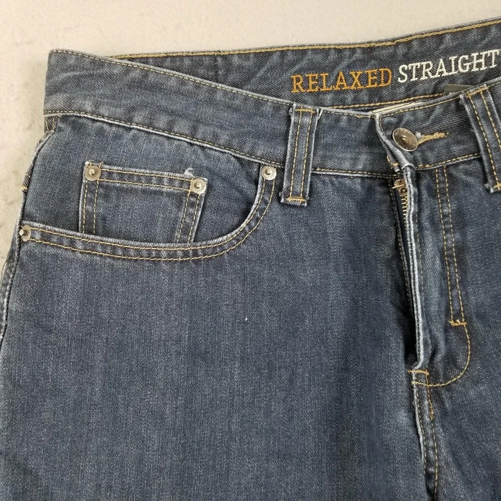 Urban Up Jeans Mens 32x32 Relaxed Straight Denim Zip Pocket Embroidered Pants